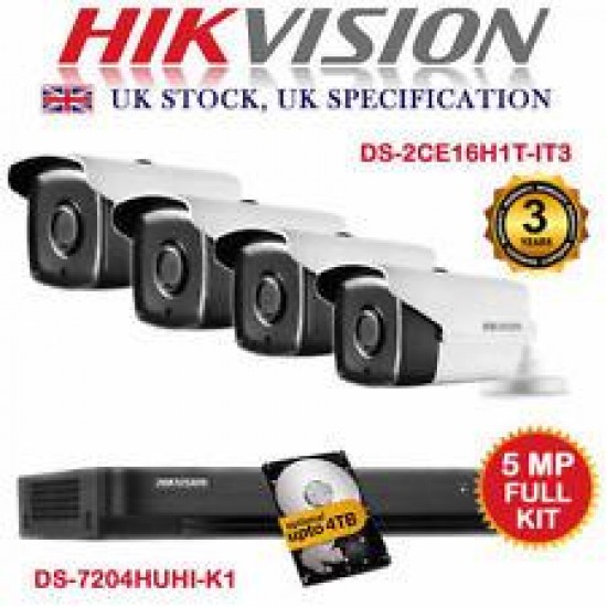HIKVISION DS7204HUHI-K1 5MPIXELPLUS 4 CAMS HIKVISION DS-2CE16H1T-IT3 5MPIXEL 40M IR LED PLUS HD 1 TERRA KIT 52 5 MPIXEL