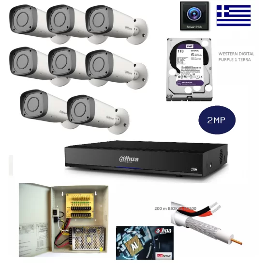 DAHUA 8 VARIFOCAL CAMS 2 MPIXEL CCTV KIT 2813 Ολοκληρωμένο σύστημα CCTV DAHUA 8 VARIFOCAL CAMS 2 MPIXEL CCTV KIT 2813 Ολοκληρωμένο σύστημα CCTV