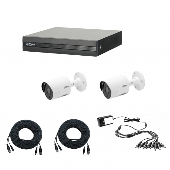 DAHUA CCTV KIT 2 καμερών 1MP 1418 με έτοιμα καλώδια και τροφοδοτικό